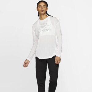 Nike Breathe Women's Long-Sleeve Softball Dri-Fit White/Bicoastal Color Top